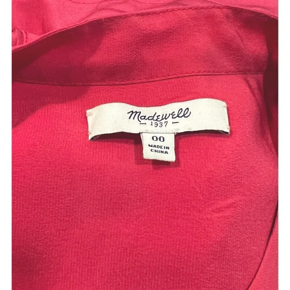 Madewell Sz 00 Red 100% SILK Shift Shirt Tank Dress Pockets xxs 2xs Sleeveless